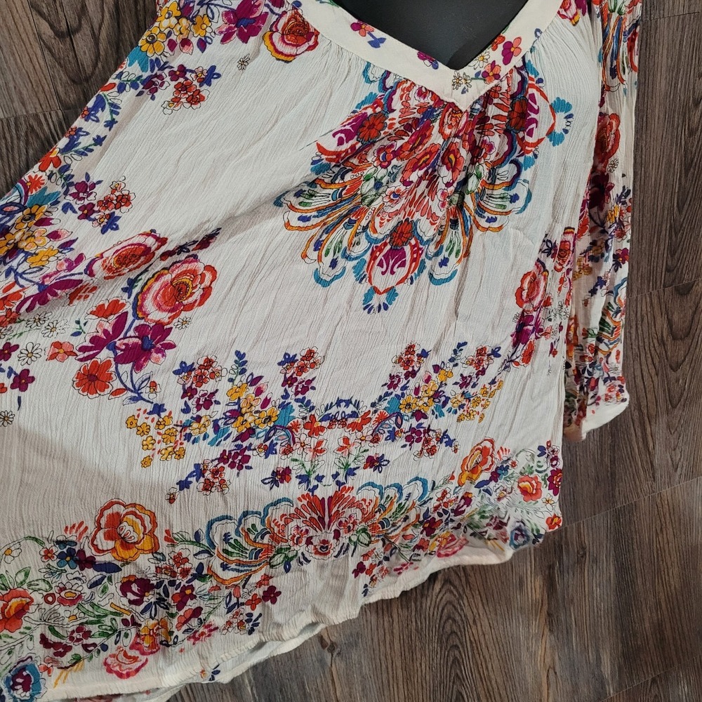 Bila Boho Floral Peasant Blouse XXL 2XL Ivory Multi Deep V-Neck 3/4 Balloon Slv - Picture 5 of 10
